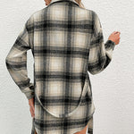 Plaid Drop Shoulder Belted Shirt Coat