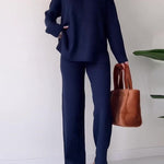 Solid Color Loose Hem Slit Two-piece Sweater Set