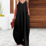 Summer Solid Color V Neck Suspenders Wrapped Wide Leg Long Rompers Pant Jumpsuits