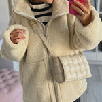 Teddy Fleece Jacket Cozy High Collar Zip-up Coat Fuzzy Winter Outwear with Pockets