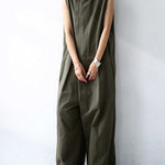 Casual Solid Color Round-Neck Sleeveless Wide Leg Jumpsuits