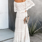 Off Shoulder Lace Maxi Dress Boho White Bridesmaid Wedding Evening Party Dresses