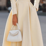 Elegant V-neck Long-sleeved Fitted Waist Midi Dress