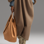 Women's Brown Double-Sided Brushing and Blue Denim Stand Collar Loose-Fitting Long Dress