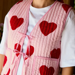 Red Heart Print Lace-up Vest