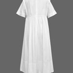 Loose Short Sleeves Solid Color Deep V-Neck Midi Dresses Shirt Dress