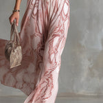 Retro Urban Style Pink Snake Print One-shoulder T-shirt And Wide-leg Pants Set
