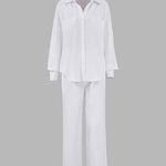 Loose Fit Turn-Down Collar Long-Sleeved Shirt and Wide-Leg Pants Two-Piece Lounge Set