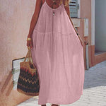 Nadorine Women's Casual Thin Beach Dress Solid Color Loose Spaghetti Strap Swing Dress