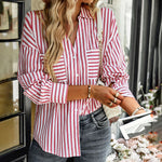 Nadorine Roll Up Sleeve Button Down Lapel Blouse with Pocket Comfy Casual Loose Fit Shirt