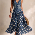 Adeline | Polka Dot Denim Maxi Dress