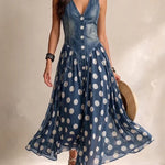 Solene | Denim dress with polka dot muslin skirt