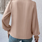 Nadorine Elegant V-neck Lantern Sleeve Blouse Temperament Solid Color Shirt for Women Casual Work Office Loose Fit 2026 | Under $40