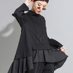 High-Low A-Line Falbala Split-Joint Split-Back High-Neck T-Shirts Tops