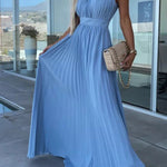 Halter Neck Pleated Swing Dress
