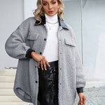 Lapel Collar Plush PU Single-breasted Trench Coat