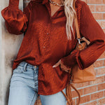 Nadorine Satin Button Down Blouse Zebra Print Lantern Casual Long Sleeve Collared Shirts Tops