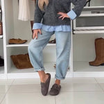 Faux Two-Piece Lapel Knit Top
