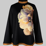 Flared Sleeves Long Sleeves Flower Print Split-Joint Mock Neck T-Shirts Tops