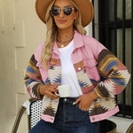 Nadorine Aztec Lapel Long Sleeve Retro Western Denim Jacket