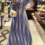 Geometric Print Cut Out Elastic Waist Backless Maxi Dress