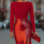 Radiant Red Two-Tone Sequin Midi Dress