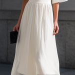 Sheer Sleeve Waist-Defined Midi Dress