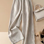 Ruffle Ramie Cotton Elasticity Loose Casual Wide-Leg Pants