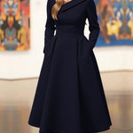 A-Line High Waisted Pleated Pockets Solid Color V-Neck Maxi Dresses
