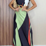 Margovil Mockneck Sleeveless Cut Out Waist Printed Maxi Dress