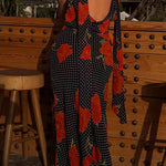 Margovil Cowl Neck Backless Floral Print Maxi Dress with Scarf