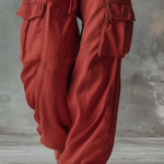 Retro Casual Workwear Style Red Cotton Pants
