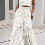 Margovil Lace Hollow Out Crewneck Crop Tank Top High Waist Maxi Swing Skirt Set