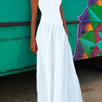Margovil Solid Criss Cross Backless Maxi Cami Dress