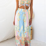 Drawstring Elastic Waist Printed Wide Leg Palazzo Pants