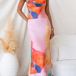 Spaghetti Strap Printed Bodycon Maxi Dress