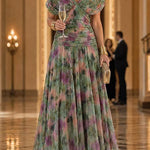 Margovil V Neck Short Sleeves Floral Print Maxi Dress