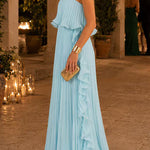 Margovil Strapless Tube Ruffle Hem Pleated Maxi Dress