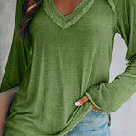 Margovil V Neck Long Sleeves Solid T Shirt