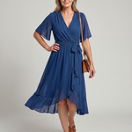 Keziah | Short Sleeve Wrap Soft Flowing Hem Midi Dress