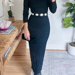 Asymmetrical Shoulder Long Sleeves Bodycon Midi Dress