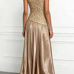 Mockneck Sleeveless Lace Splice Satin Maxi Dress