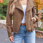 Margovil Zip Up Pocketed Faux Suede Moto Jacket(in 7 Colors)