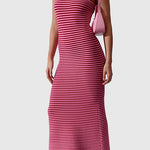Margovil Strapless Tube Striped Knit Maxi Bodycon Dress