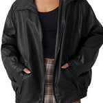 Margovil Lapel Zip Up Faux Leather Pocketed Jacket