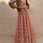 Margovil Tulle Layered Ruffle Mesh Maxi Skirt