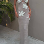 Margovil Halter Floral Crochet Hollow Out Maxi Bodycon Dress