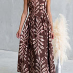 Spaghetti Strap High Waist Printed Swing Maxi Dress