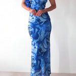 Margovil Ruffle One Shoulder Floral Print Bodycon Maxi Dress