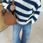 Margovil Drop Shoulder Striped Casual Pullover Sweater